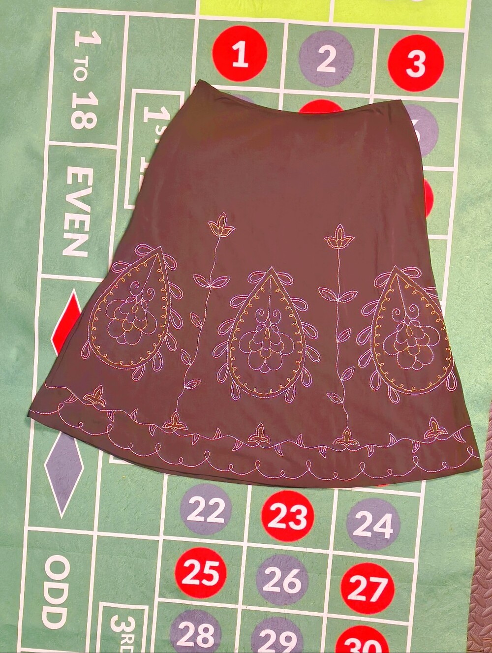 Black Embroidered Midi Skirt Women’s 6 Romantic Goth Boho Floral Statement